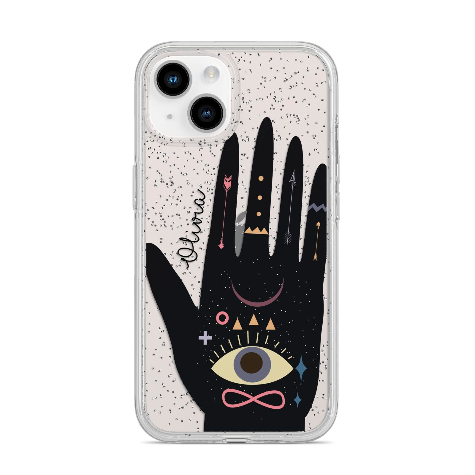 Celestial Hand with Text iPhone 14 Glitter Tough Case Starlight