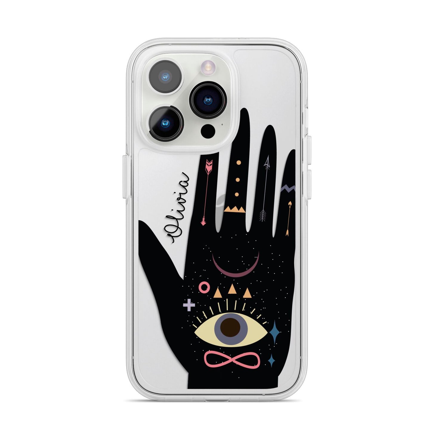 Celestial Hand with Text iPhone 14 Pro Clear Tough Case Silver