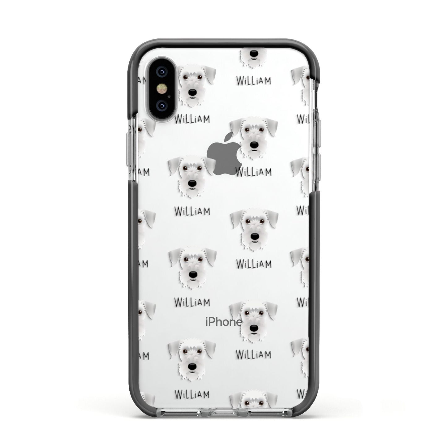 Cesky Terrier Icon with Name Apple iPhone Xs Impact Case Black Edge on Silver Phone