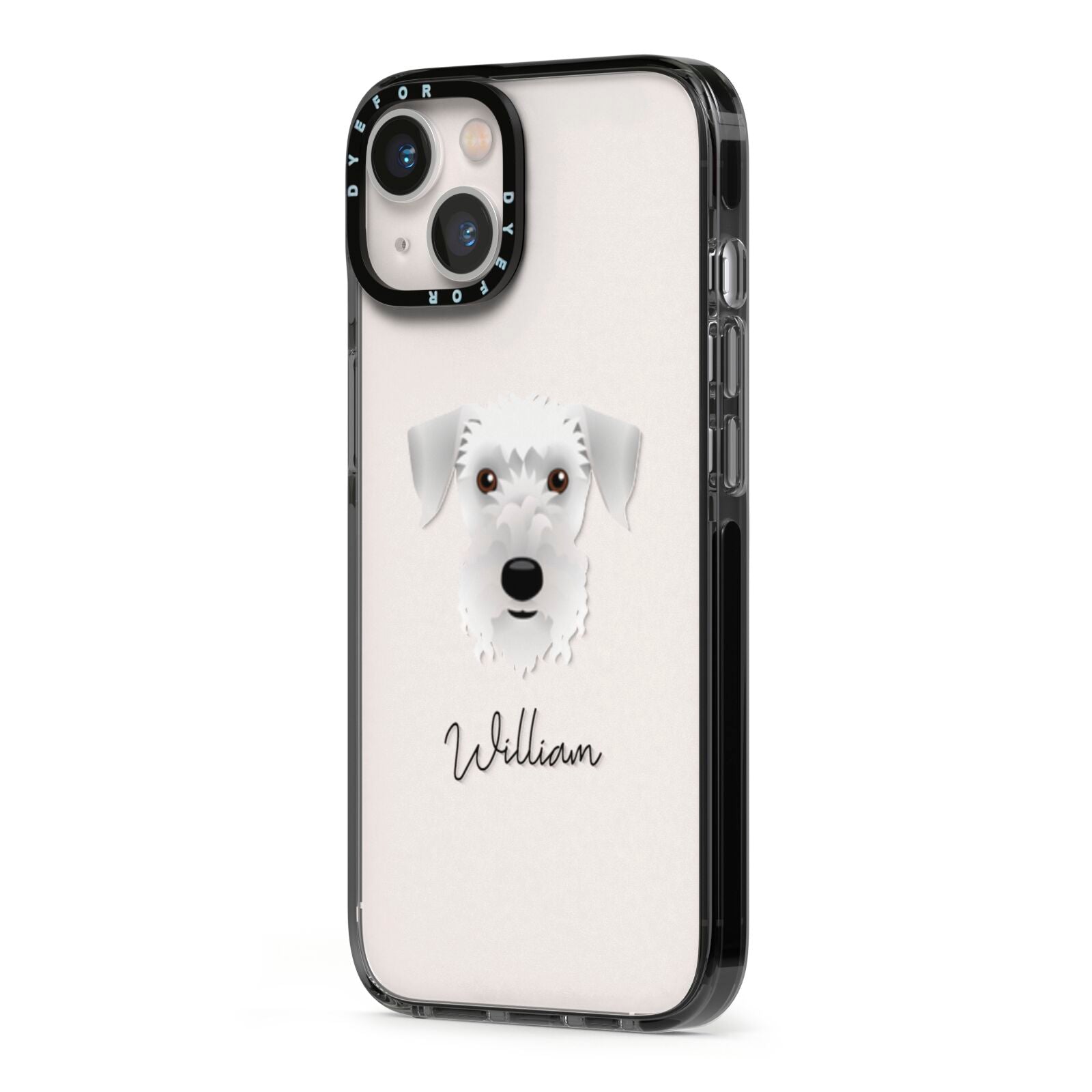 Cesky Terrier Personalised iPhone 13 Black Impact Case Side Angle on Silver phone