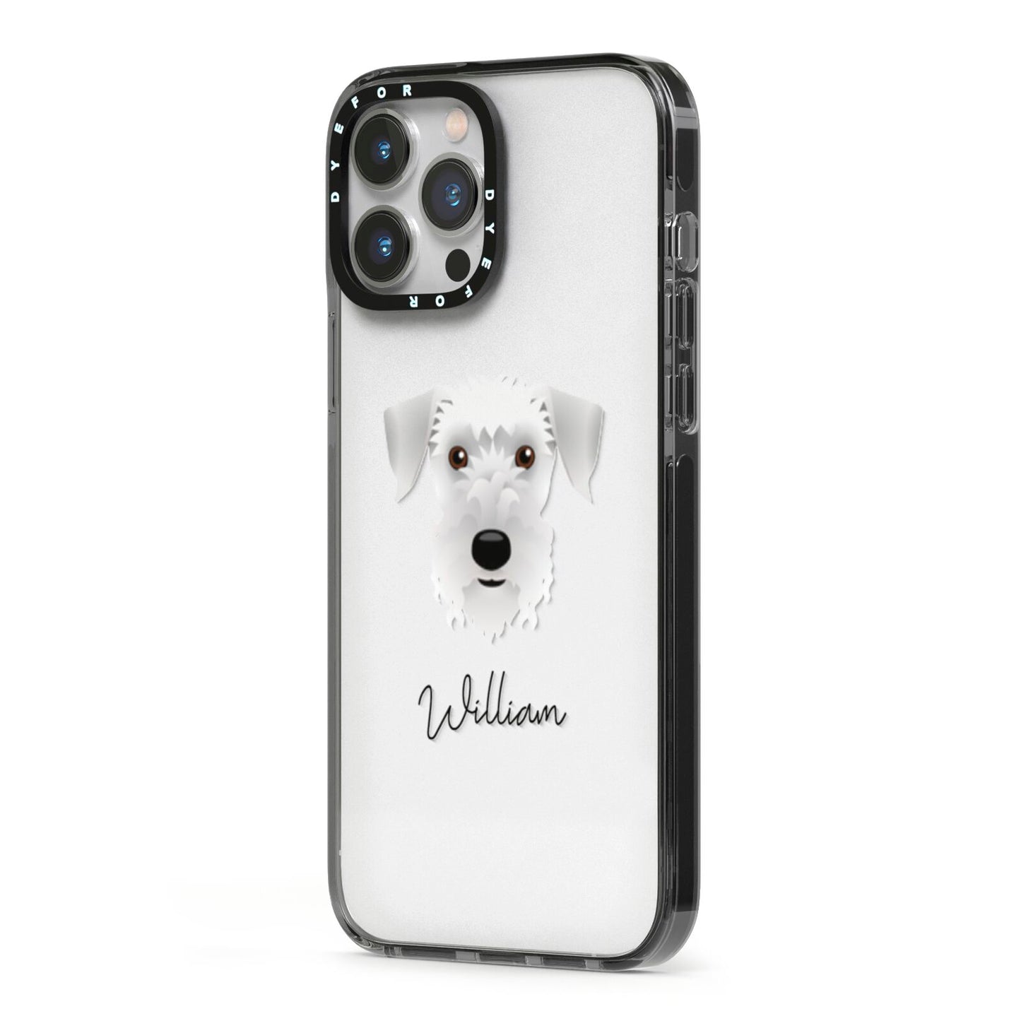 Cesky Terrier Personalised iPhone 13 Pro Max Black Impact Case Side Angle on Silver phone