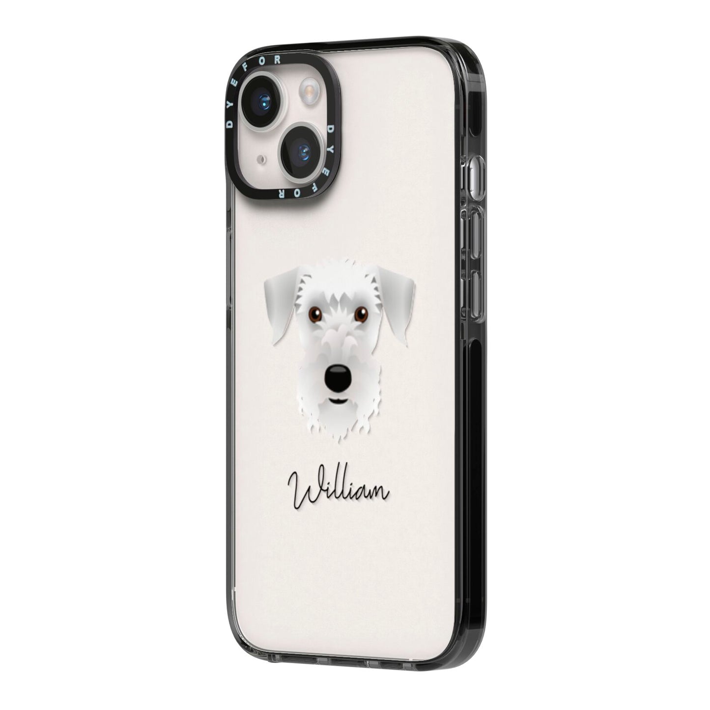 Cesky Terrier Personalised iPhone 14 Black Impact Case Side Angle on Silver phone