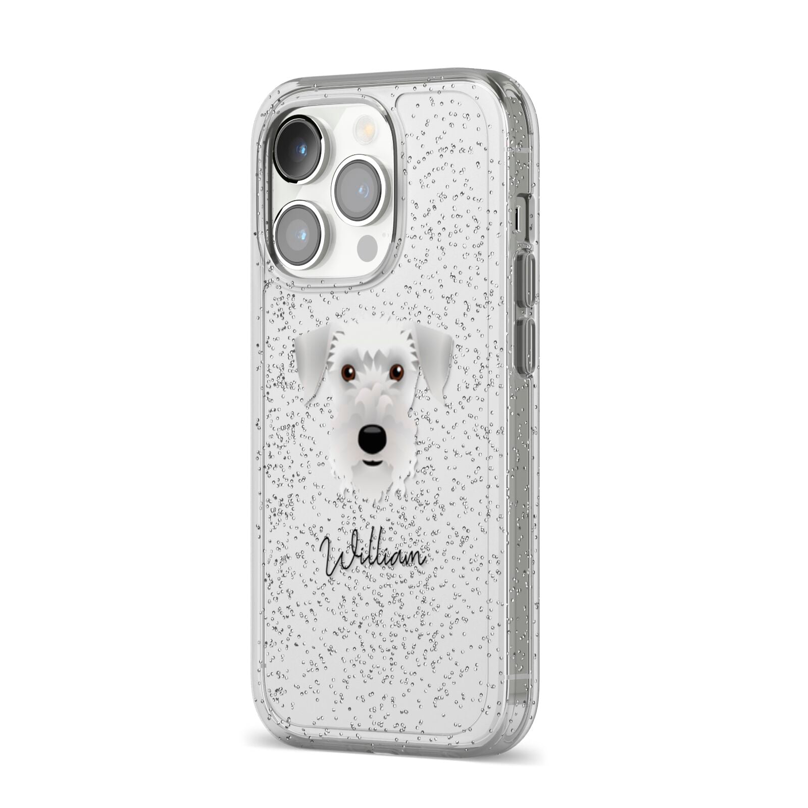 Cesky Terrier Personalised iPhone 14 Pro Glitter Tough Case Silver Angled Image