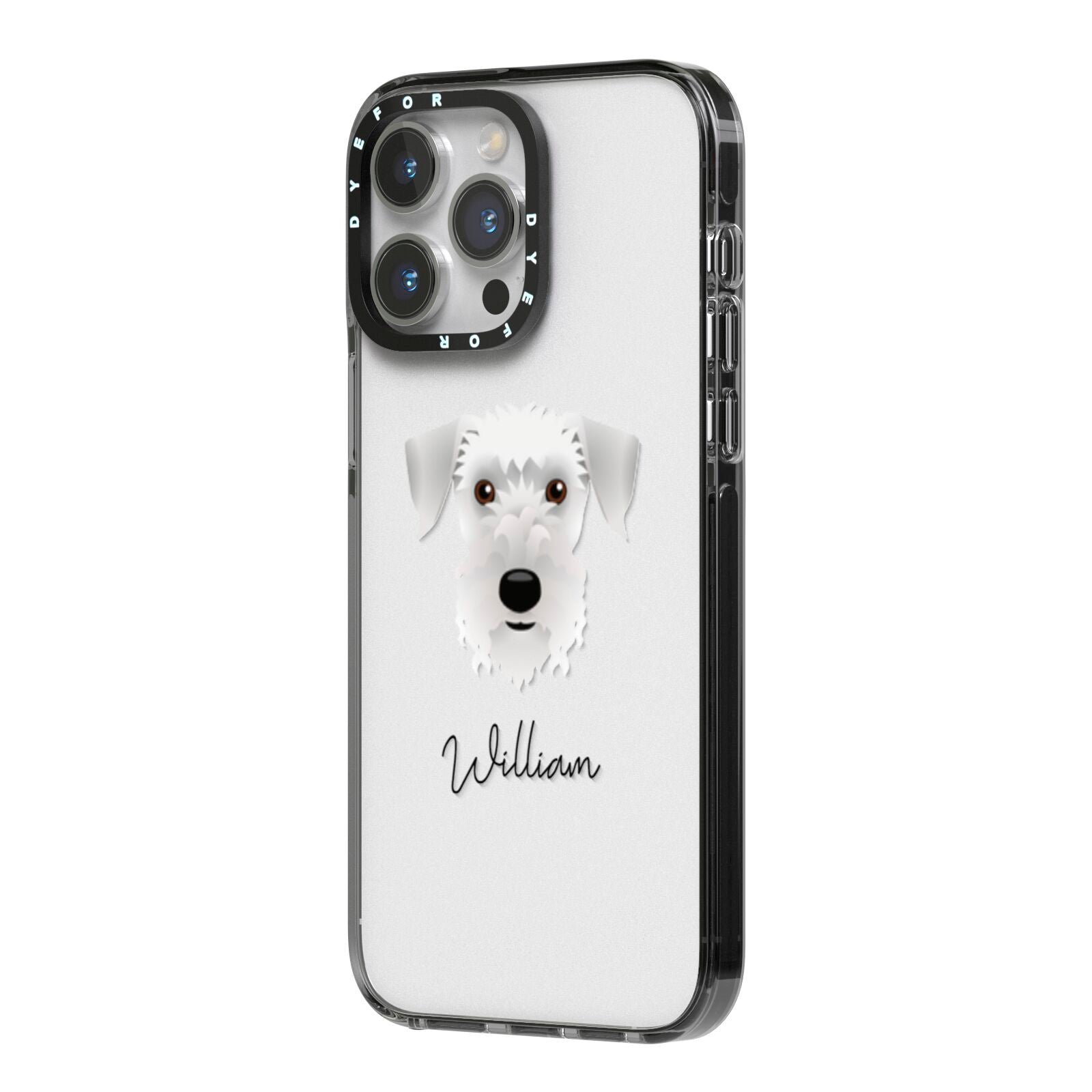 Cesky Terrier Personalised iPhone 14 Pro Max Black Impact Case Side Angle on Silver phone