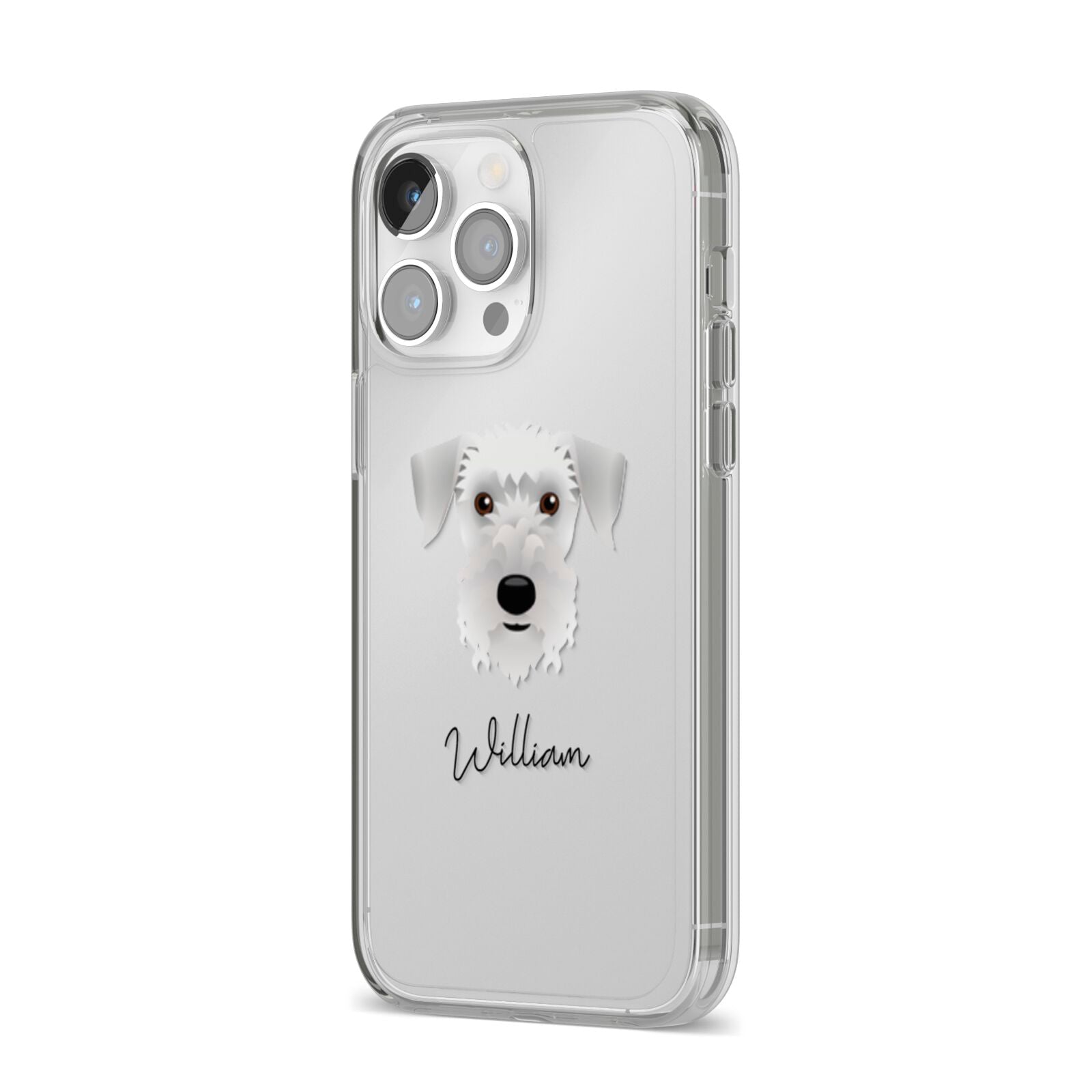 Cesky Terrier Personalised iPhone 14 Pro Max Clear Tough Case Silver Angled Image