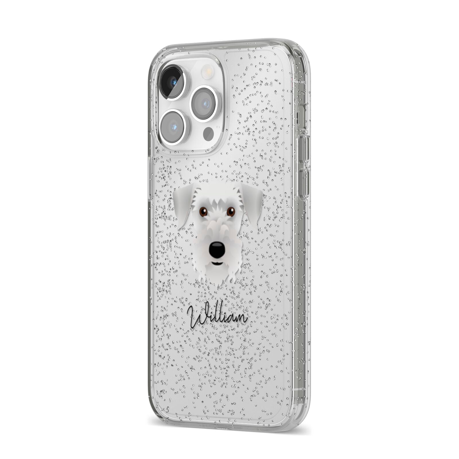 Cesky Terrier Personalised iPhone 14 Pro Max Glitter Tough Case Silver Angled Image