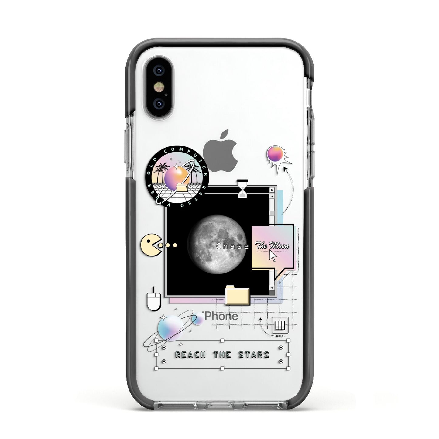 Chase The Moon Apple iPhone Xs Impact Case Black Edge on Silver Phone