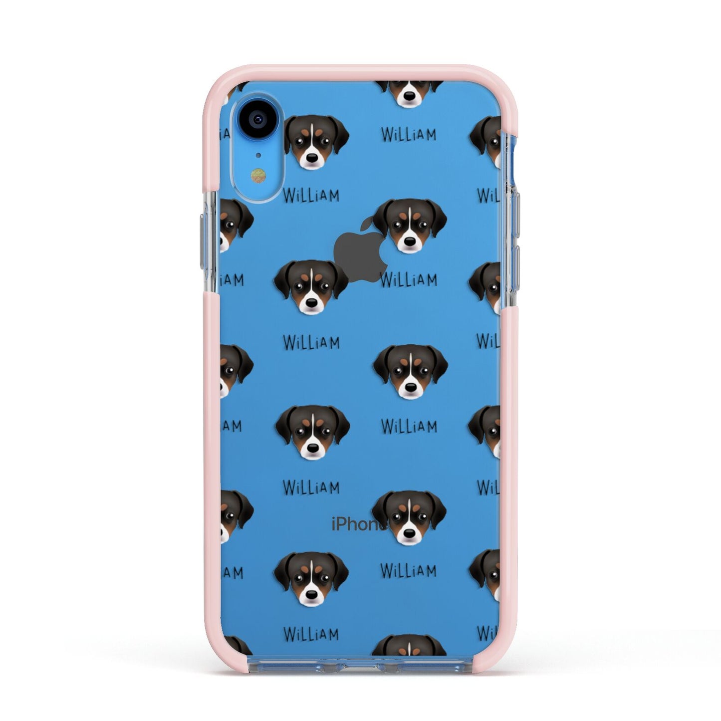 Cheagle Icon with Name Apple iPhone XR Impact Case Pink Edge on Blue Phone