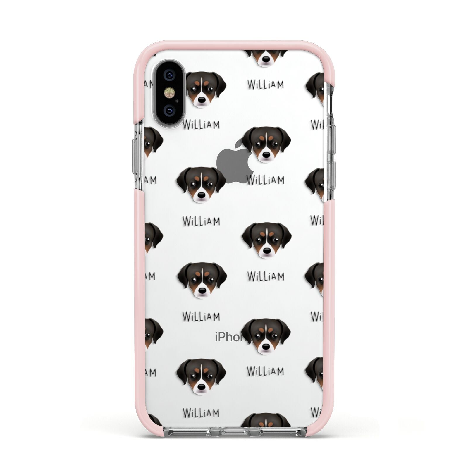 Cheagle Icon with Name Apple iPhone Xs Impact Case Pink Edge on Silver Phone