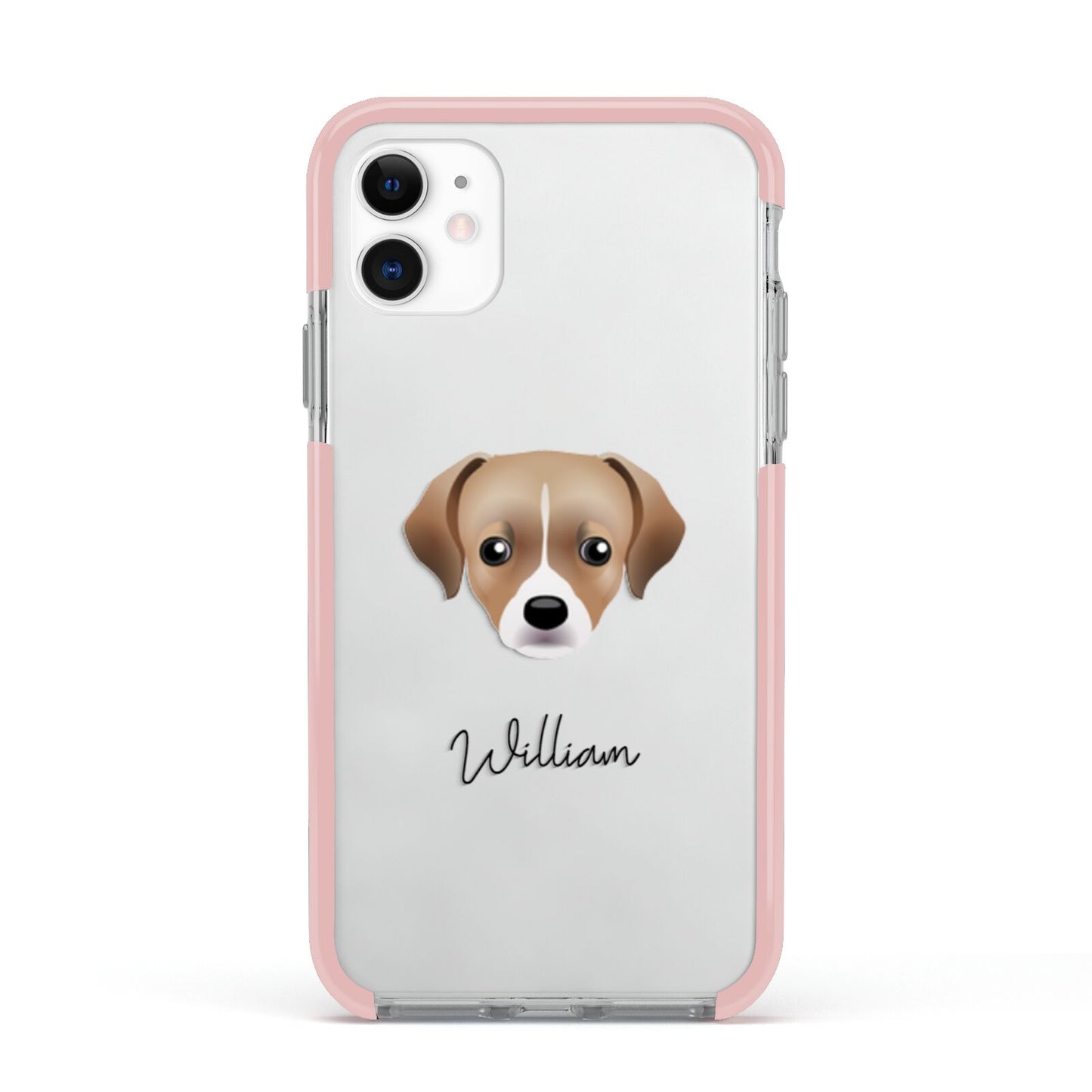 Cheagle Personalised Apple iPhone 11 in White with Pink Impact Case