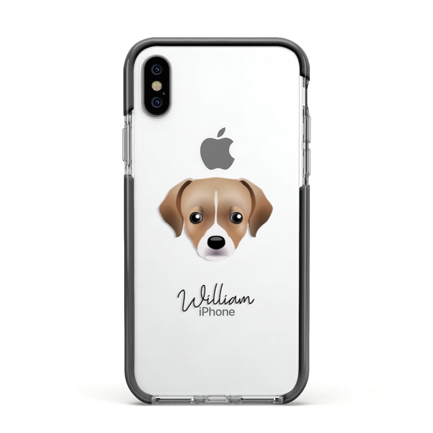 Cheagle Personalised Apple iPhone Xs Impact Case Black Edge on Silver Phone