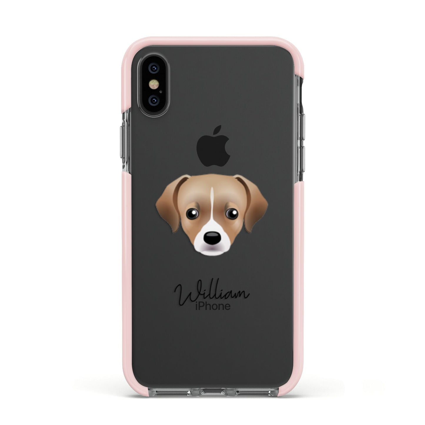 Cheagle Personalised Apple iPhone Xs Impact Case Pink Edge on Black Phone