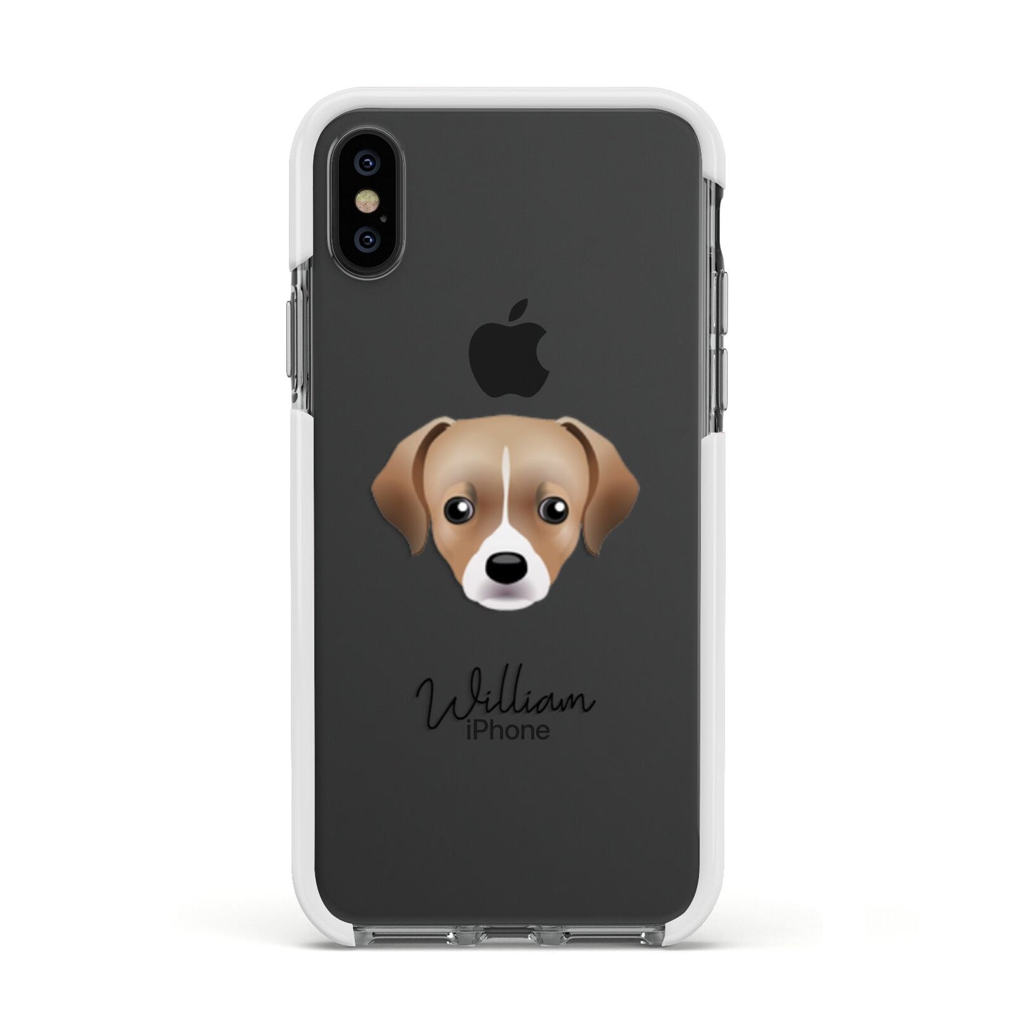 Cheagle Personalised Apple iPhone Xs Impact Case White Edge on Black Phone