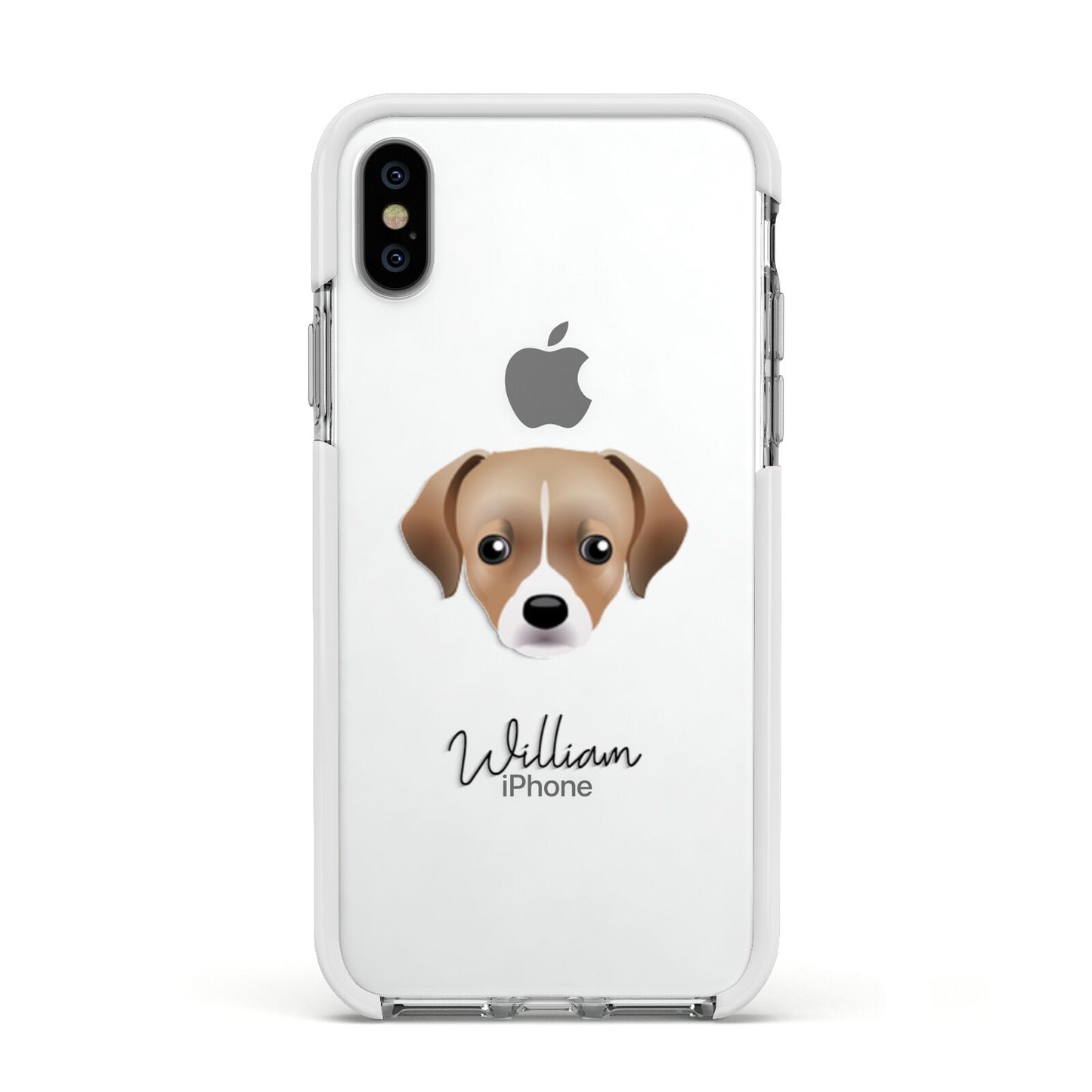 Cheagle Personalised Apple iPhone Xs Impact Case White Edge on Silver Phone