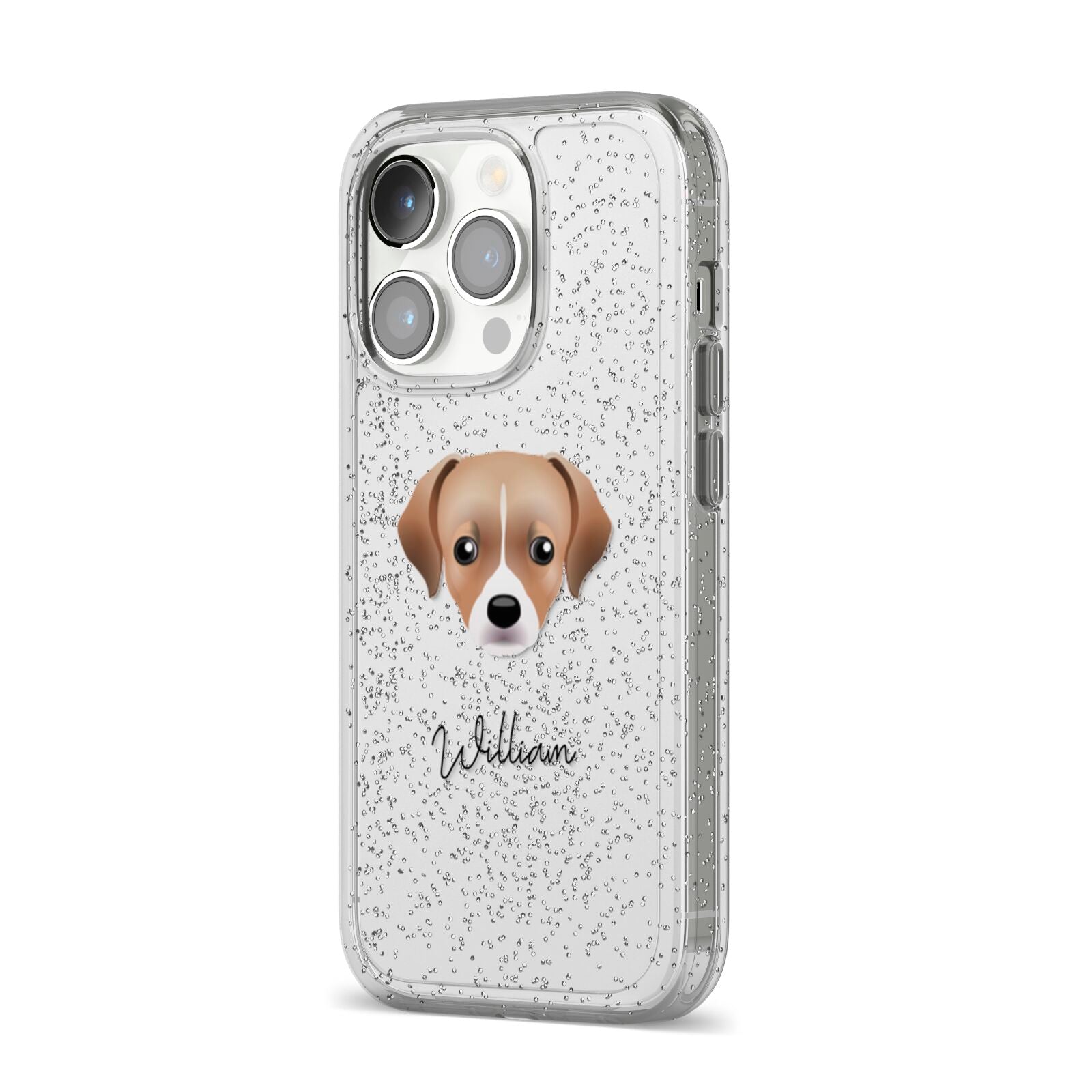 Cheagle Personalised iPhone 14 Pro Glitter Tough Case Silver Angled Image