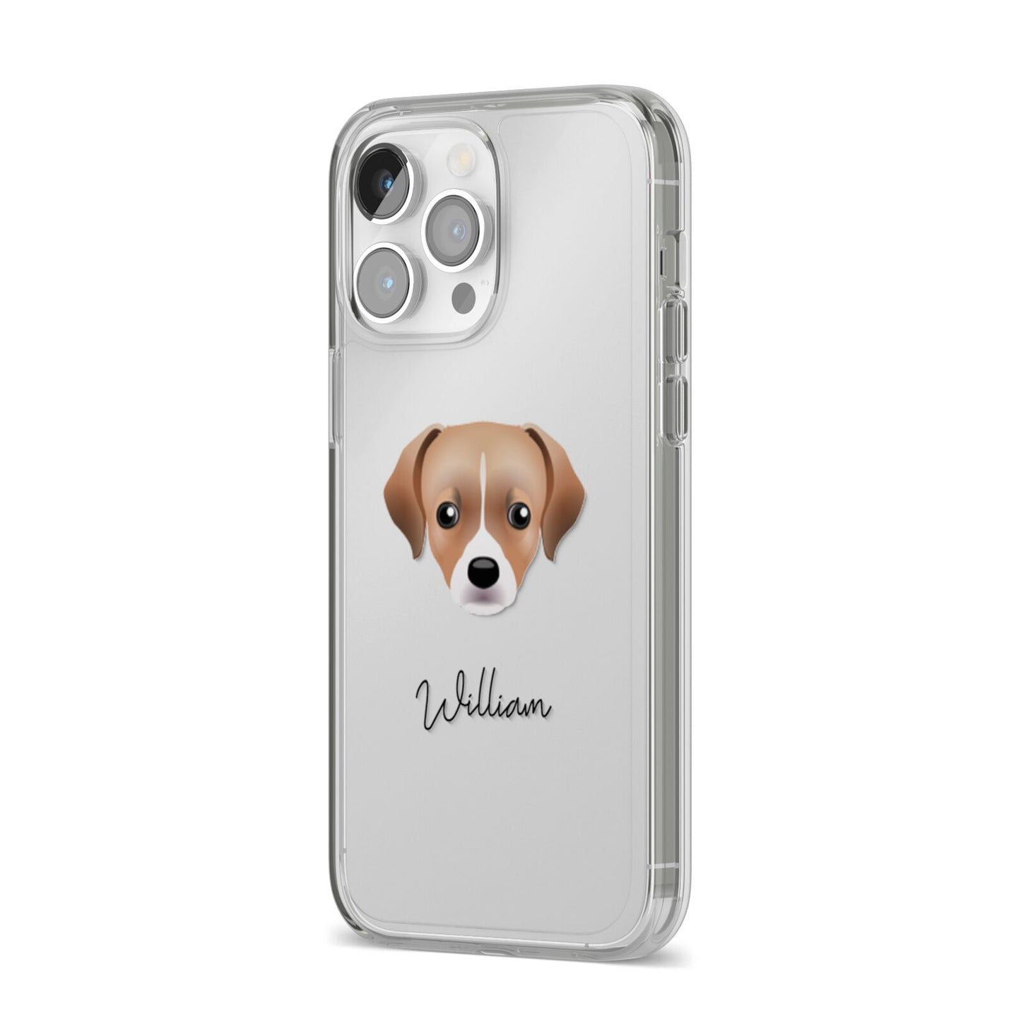 Cheagle Personalised iPhone 14 Pro Max Clear Tough Case Silver Angled Image