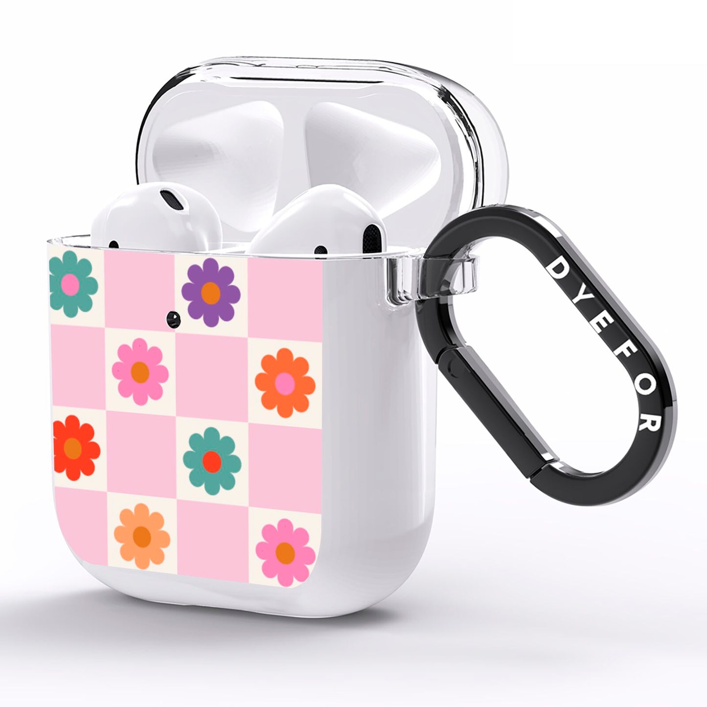 Checked flowers AirPods Clear Case Side Image