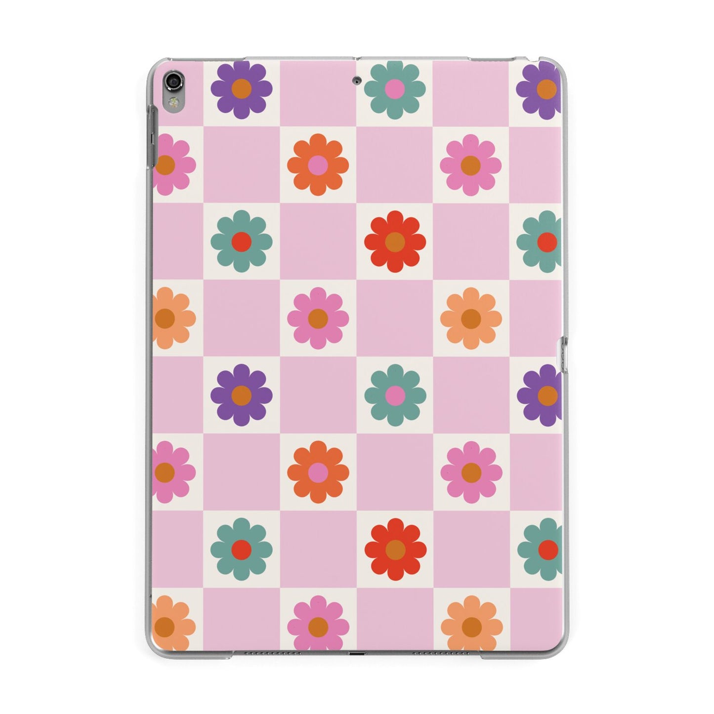 Checked flowers Apple iPad Grey Case