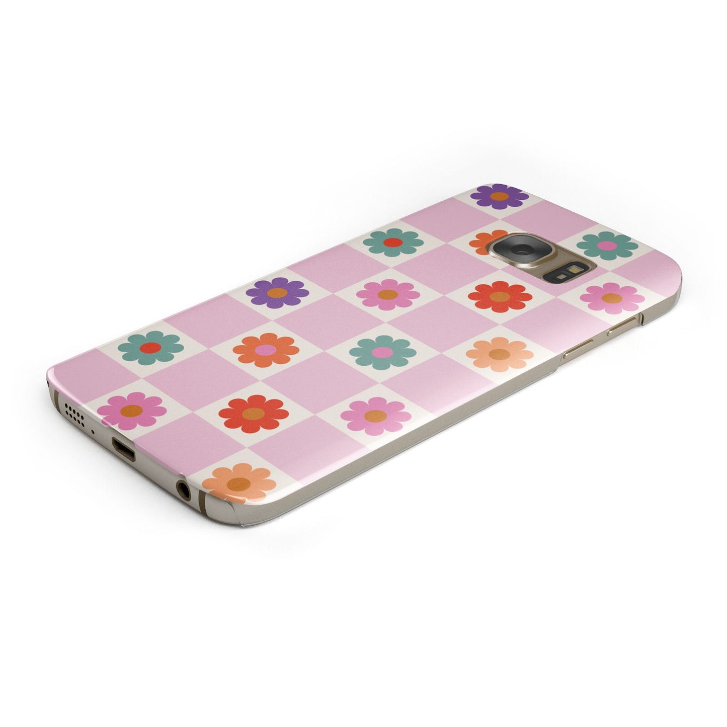 Checked flowers Protective Samsung Galaxy Case Angled Image