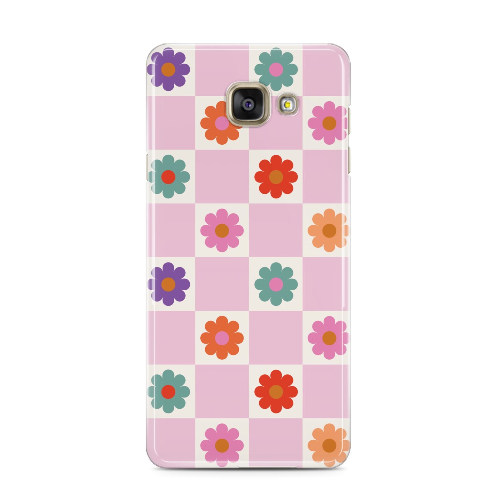 Checked flowers Samsung Galaxy A3 2016 Case on gold phone