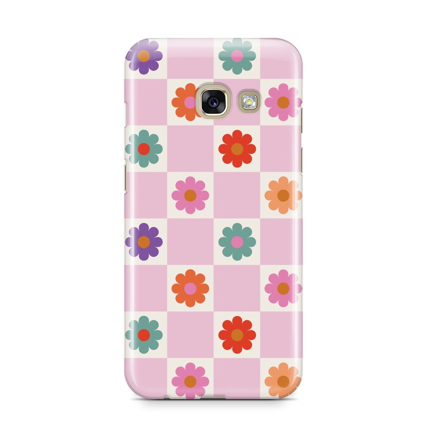 Checked flowers Samsung Galaxy A3 2017 Case on gold phone