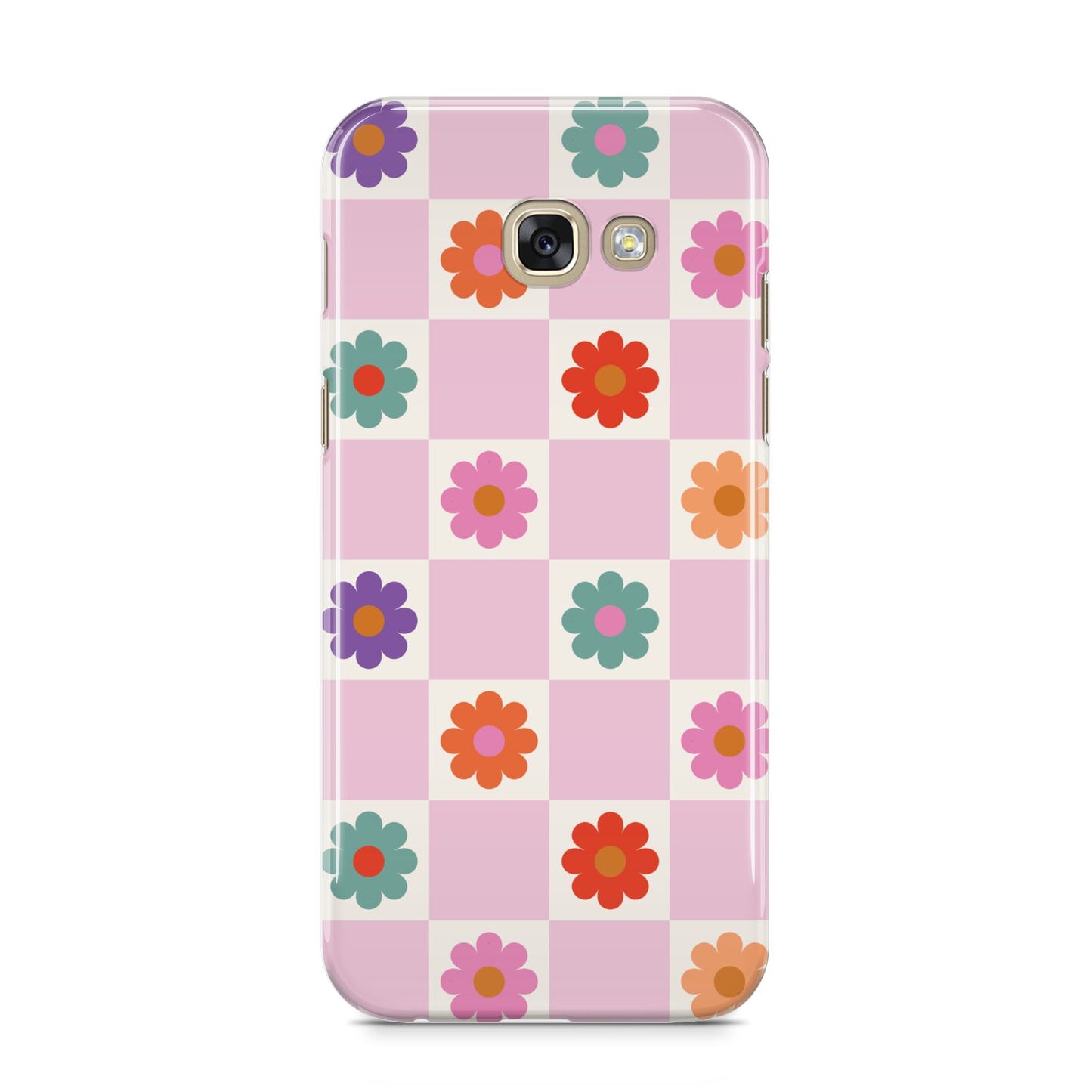 Checked flowers Samsung Galaxy A5 2017 Case on gold phone