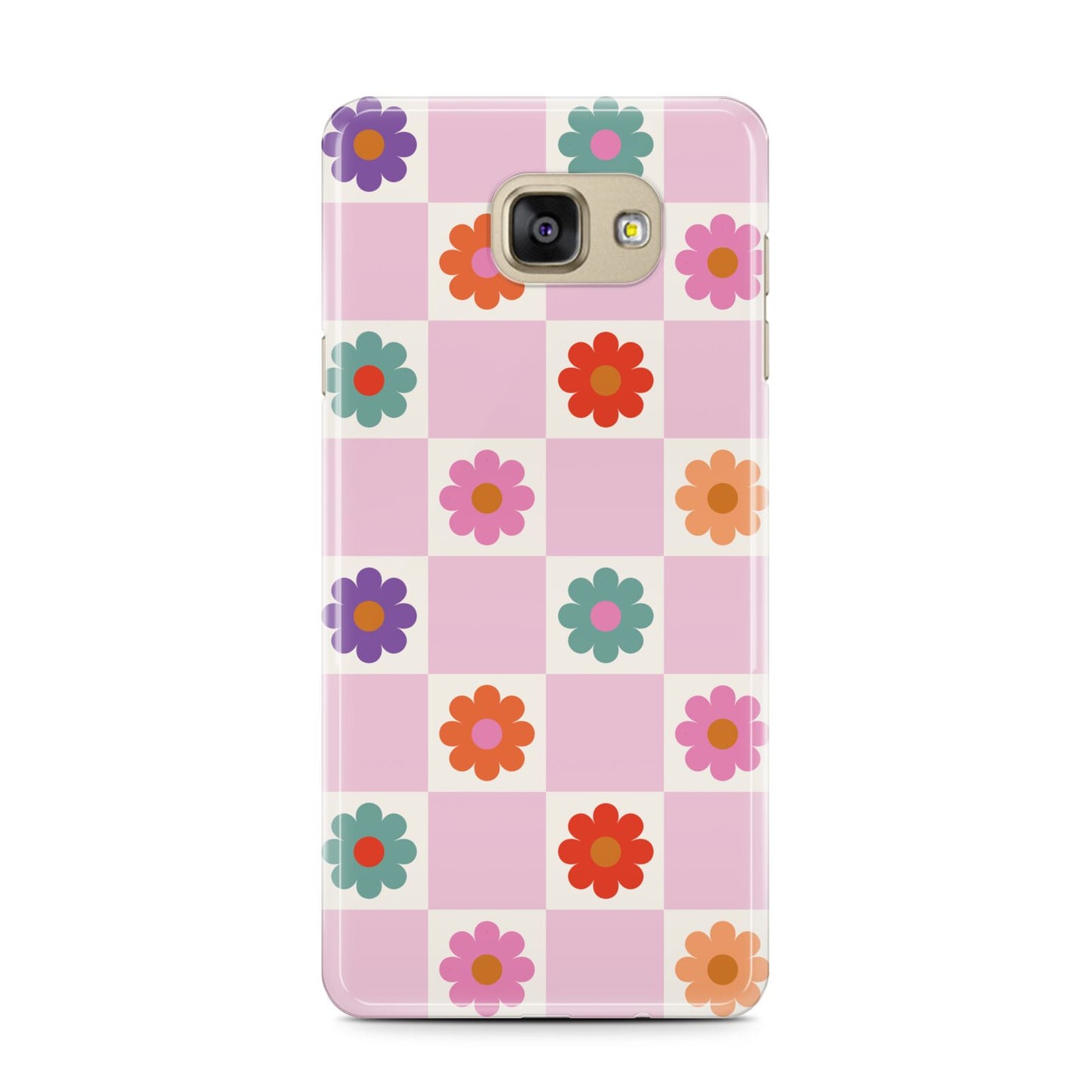 Checked flowers Samsung Galaxy A7 2016 Case on gold phone