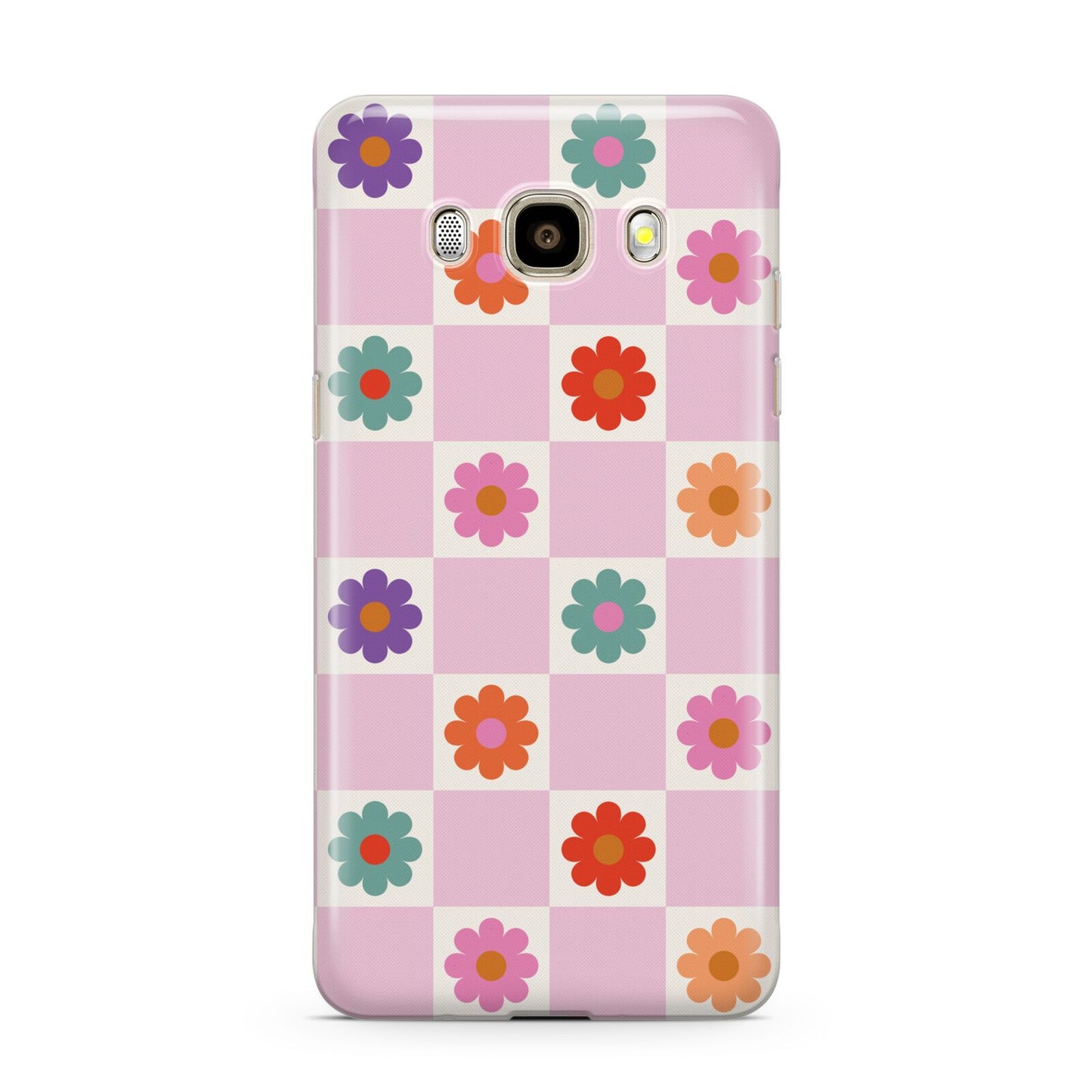 Checked flowers Samsung Galaxy J7 2016 Case on gold phone