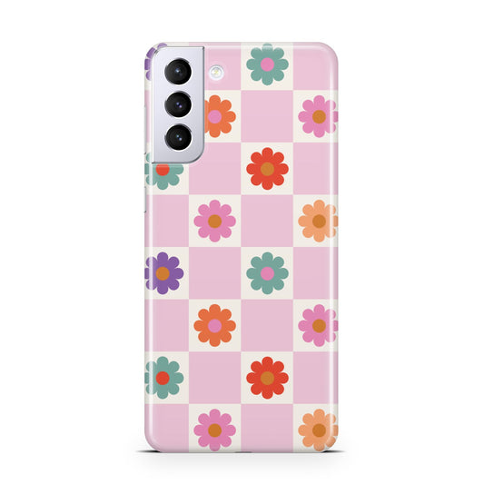 Checked flowers Samsung S21 Plus Phone Case