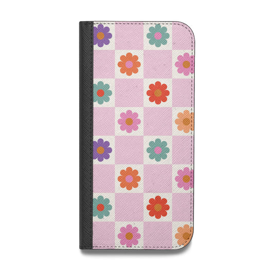 Checked flowers Vegan Leather Flip iPhone Case