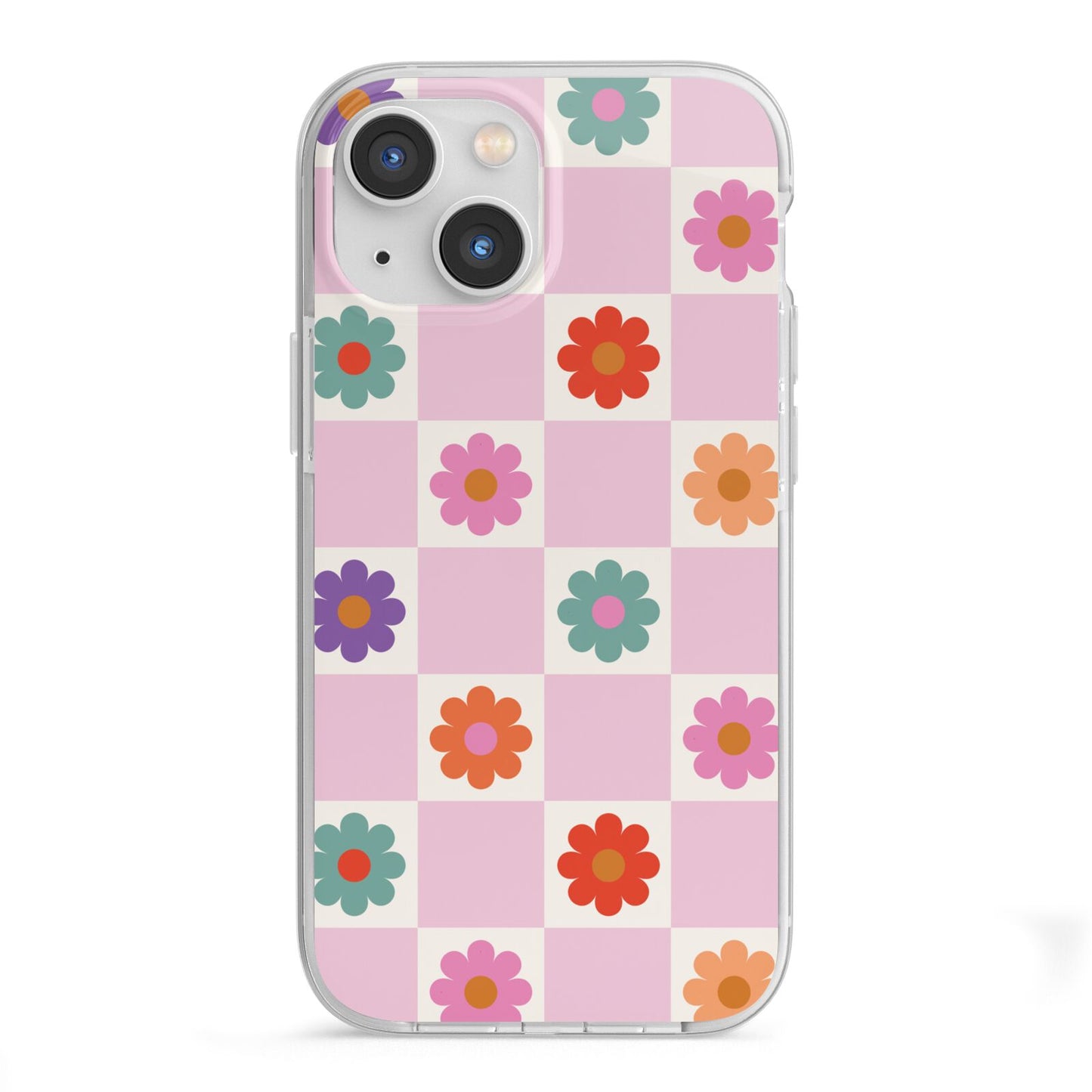 Checked flowers iPhone 13 Mini TPU Impact Case with White Edges