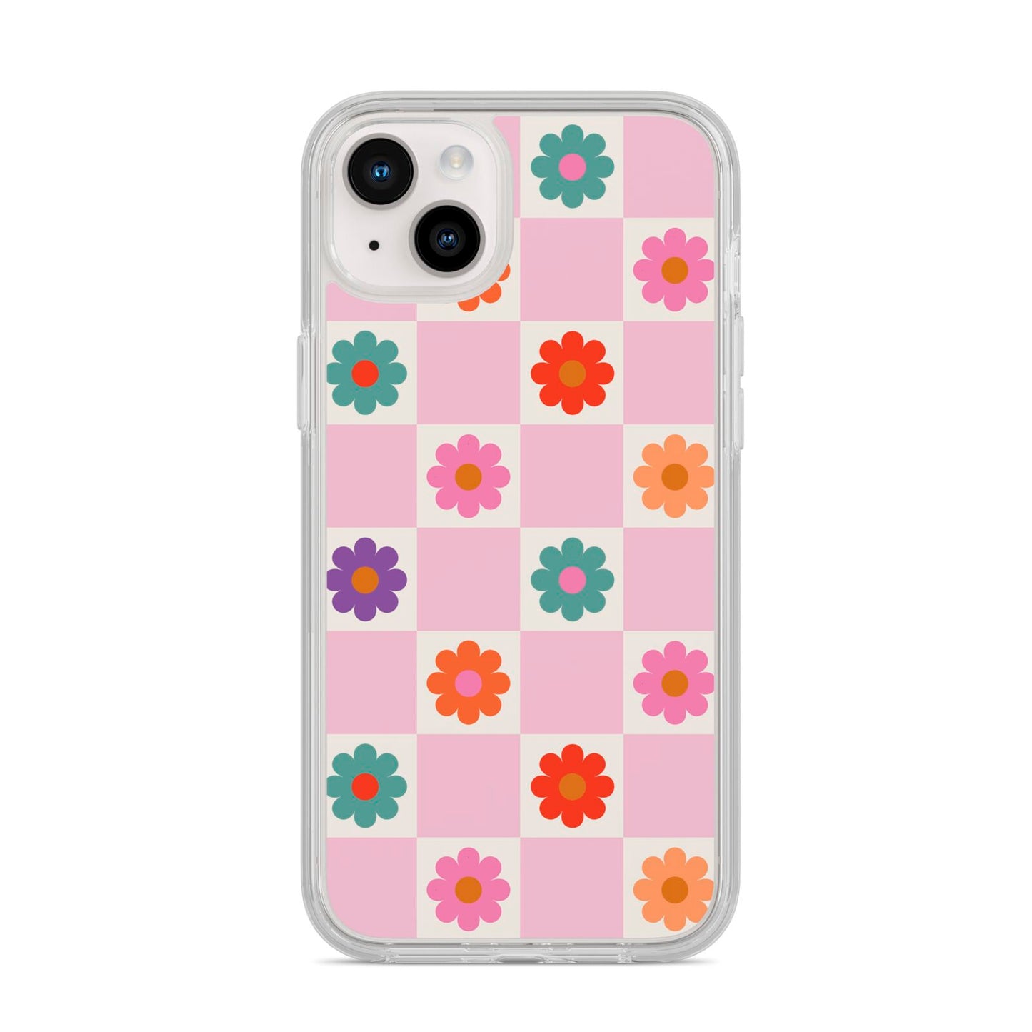 Checked flowers iPhone 14 Plus Clear Tough Case Starlight