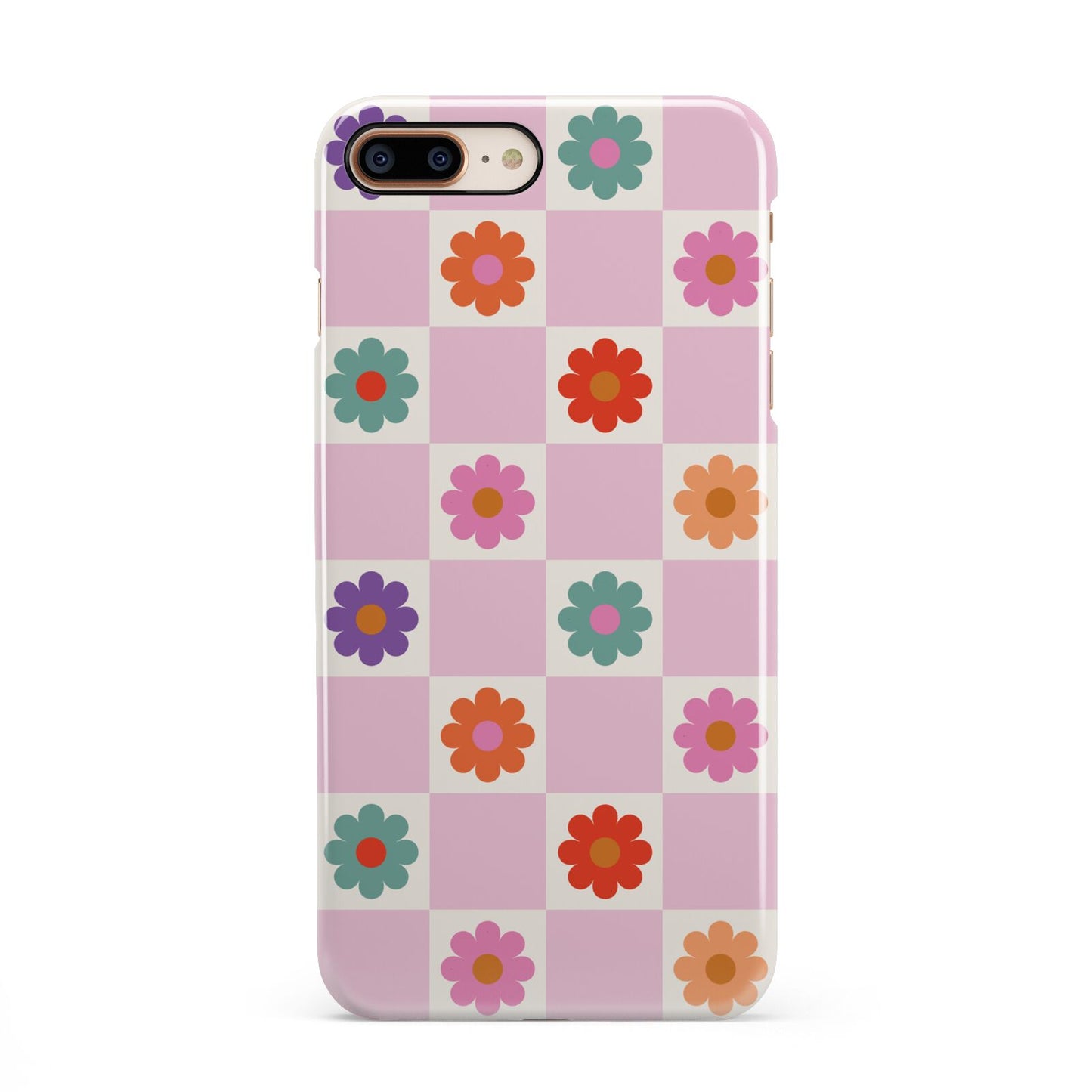 Checked flowers iPhone 8 Plus 3D Snap Case on Gold Phone