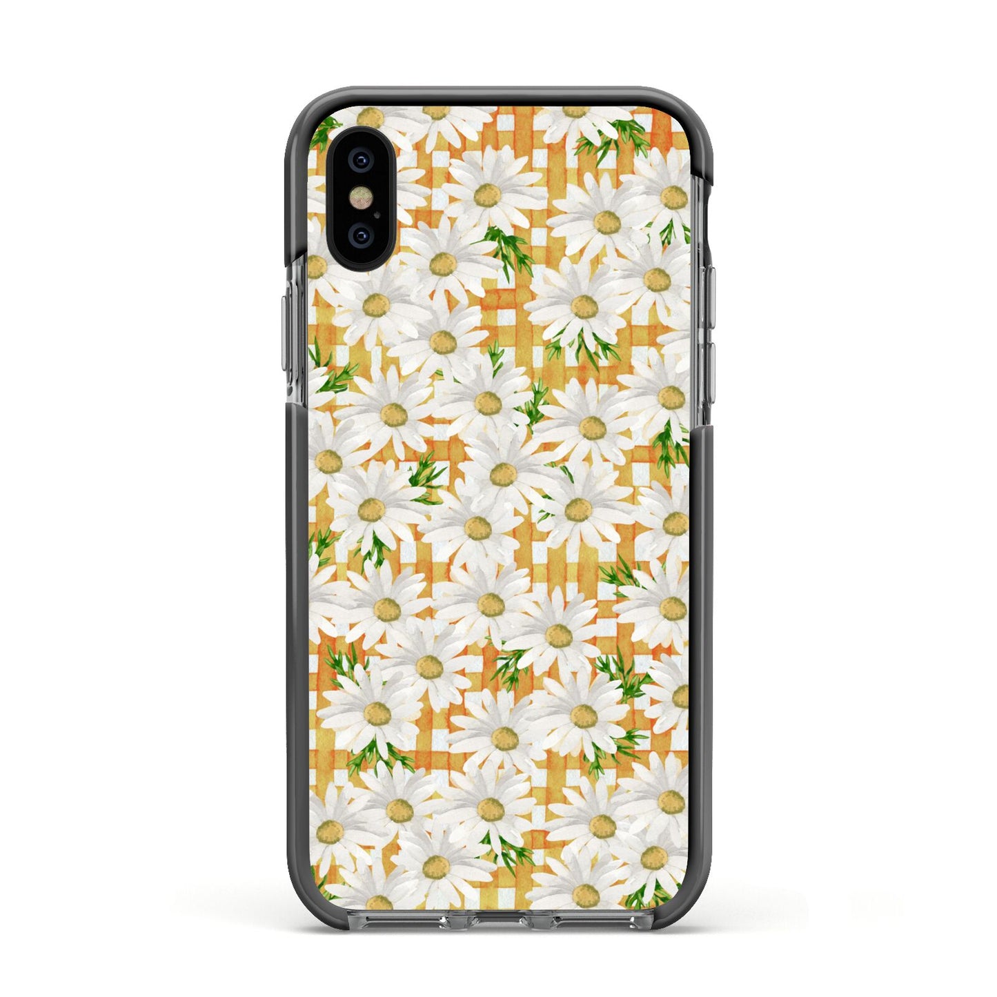 Checkered Daisy Apple iPhone Xs Impact Case Black Edge on Black Phone