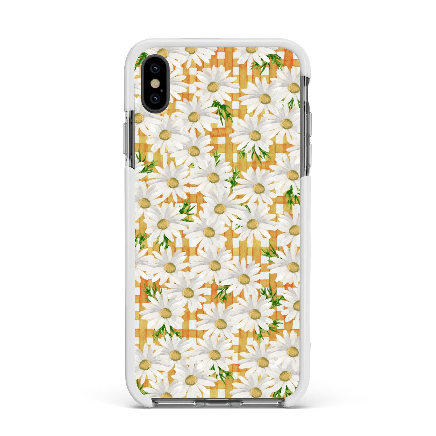 Checkered Daisy Apple iPhone Xs Max Impact Case White Edge on Black Phone