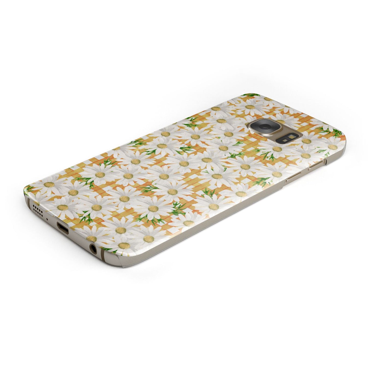 Checkered Daisy Protective Samsung Galaxy Case Angled Image