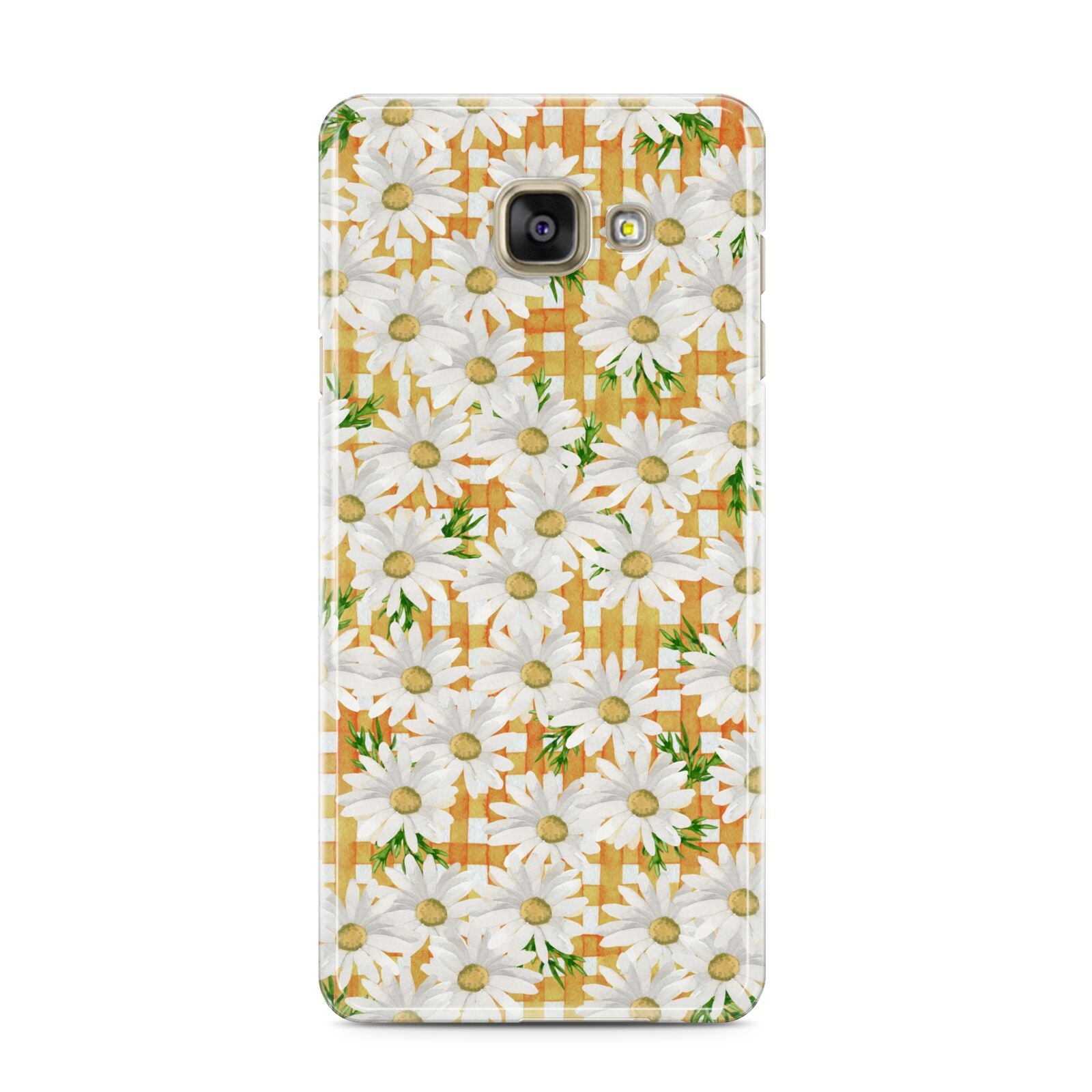 Checkered Daisy Samsung Galaxy A3 2016 Case on gold phone