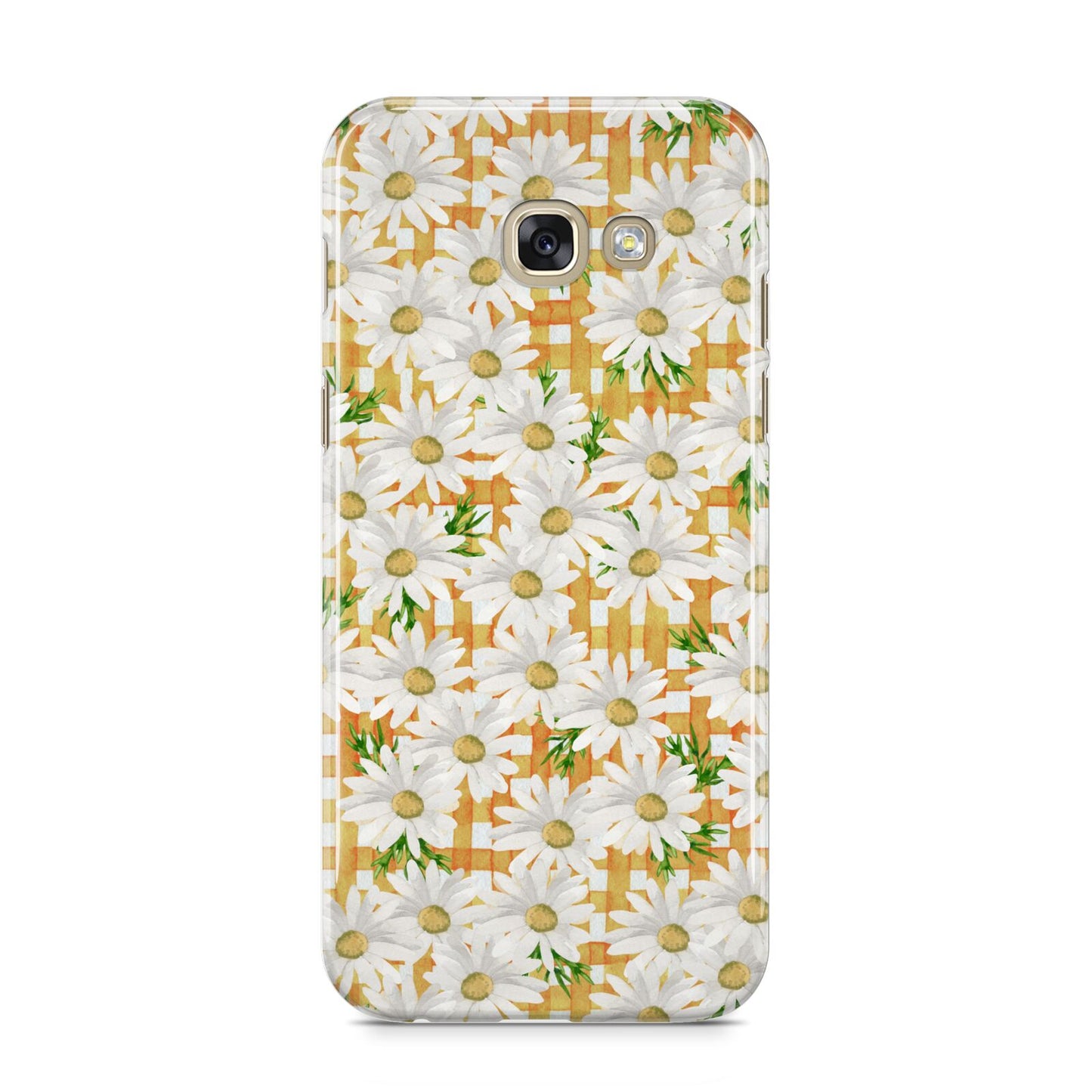 Checkered Daisy Samsung Galaxy A5 2017 Case on gold phone