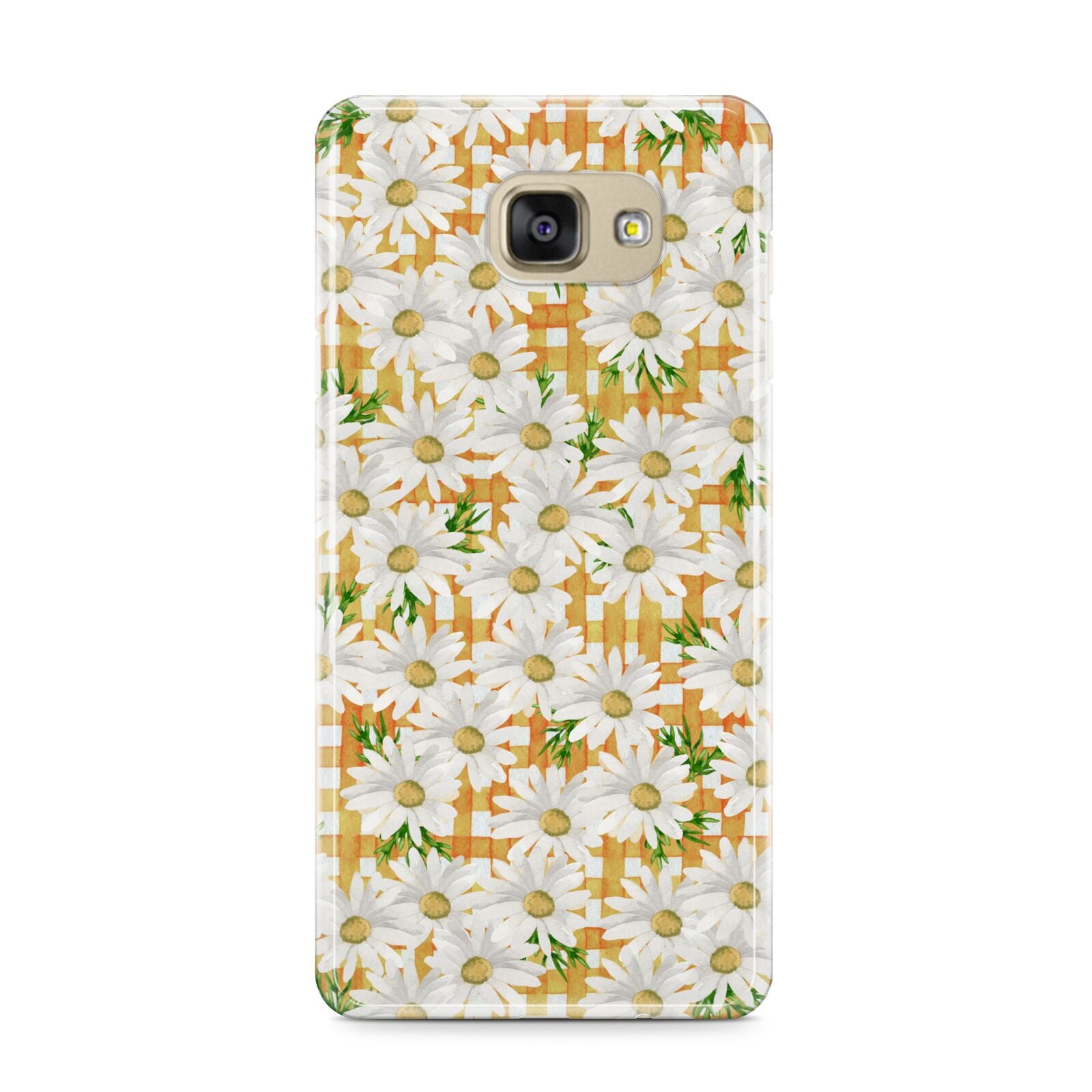 Checkered Daisy Samsung Galaxy A9 2016 Case on gold phone