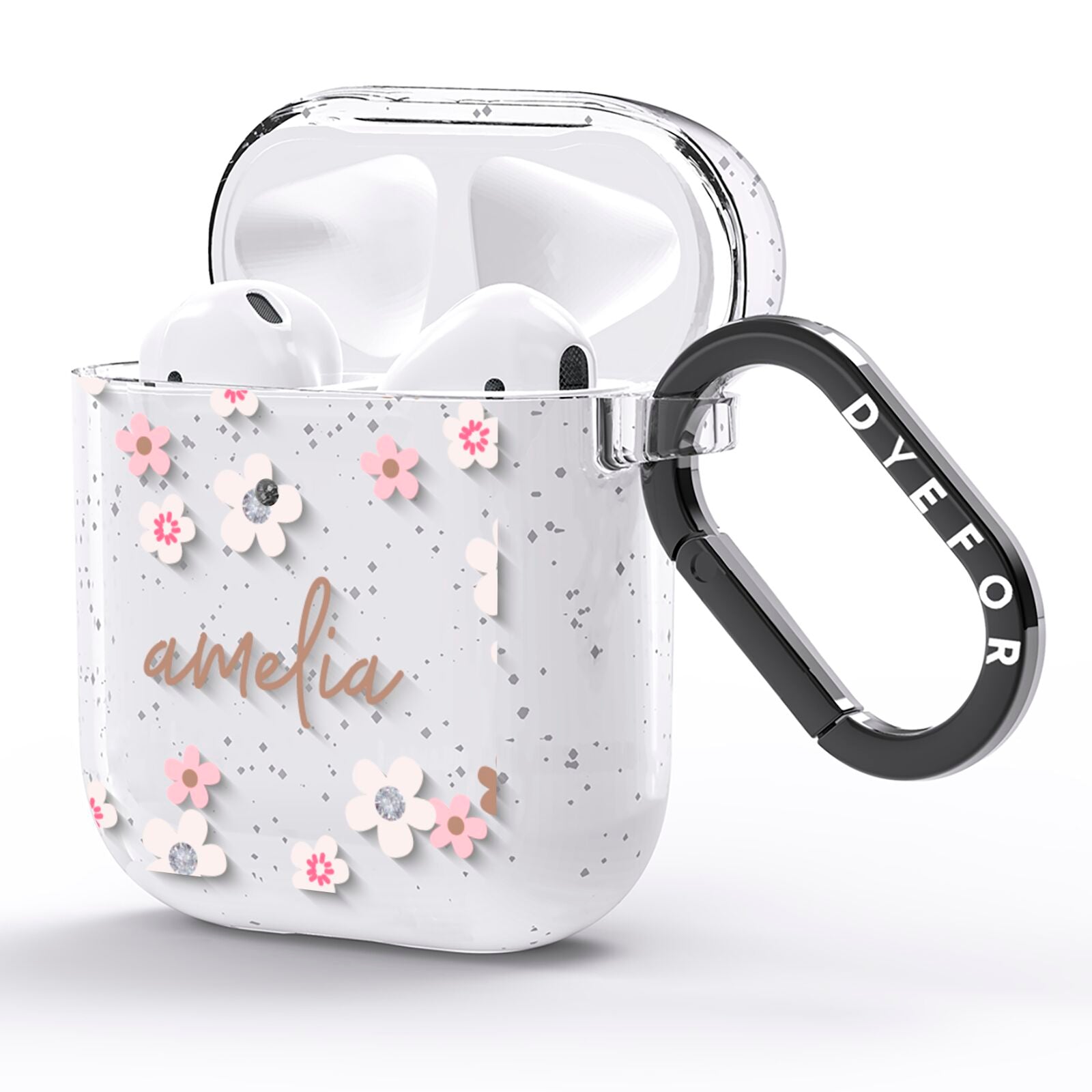 Cherry Blossom with Name AirPods Glitter Case Side Image