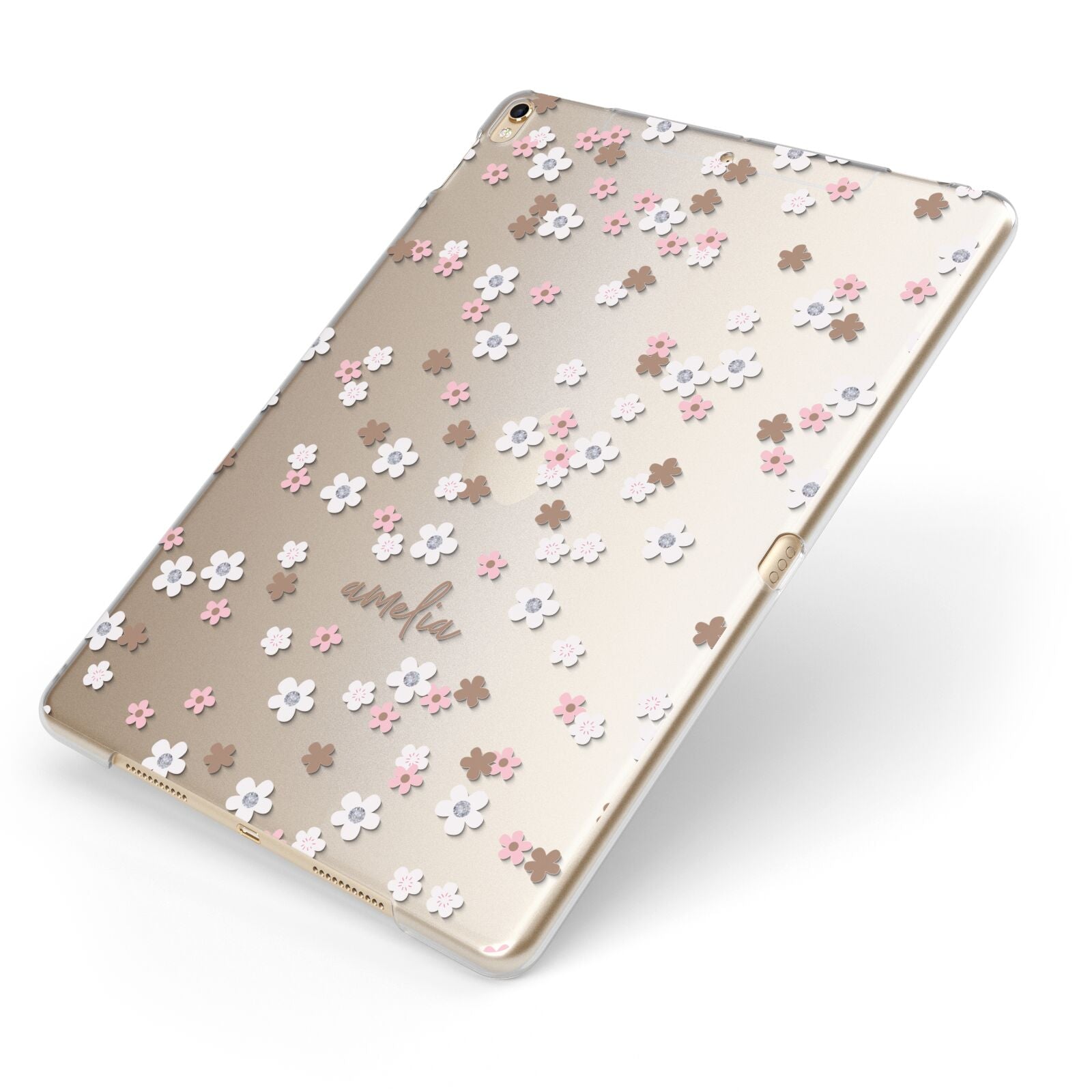 Cherry Blossom with Name Apple iPad Case on Gold iPad Side View