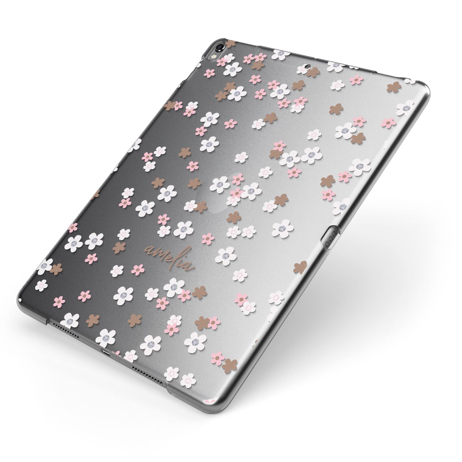 Cherry Blossom with Name Apple iPad Case on Grey iPad Side View