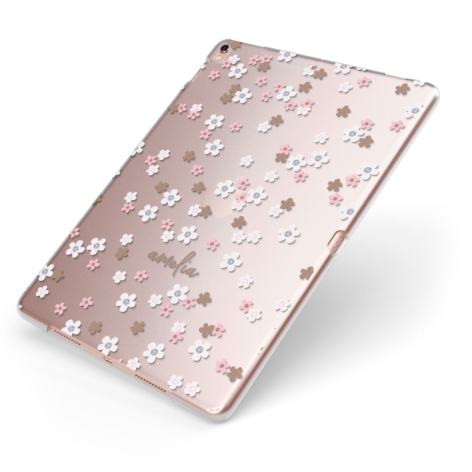 Cherry Blossom with Name Apple iPad Case on Rose Gold iPad Side View