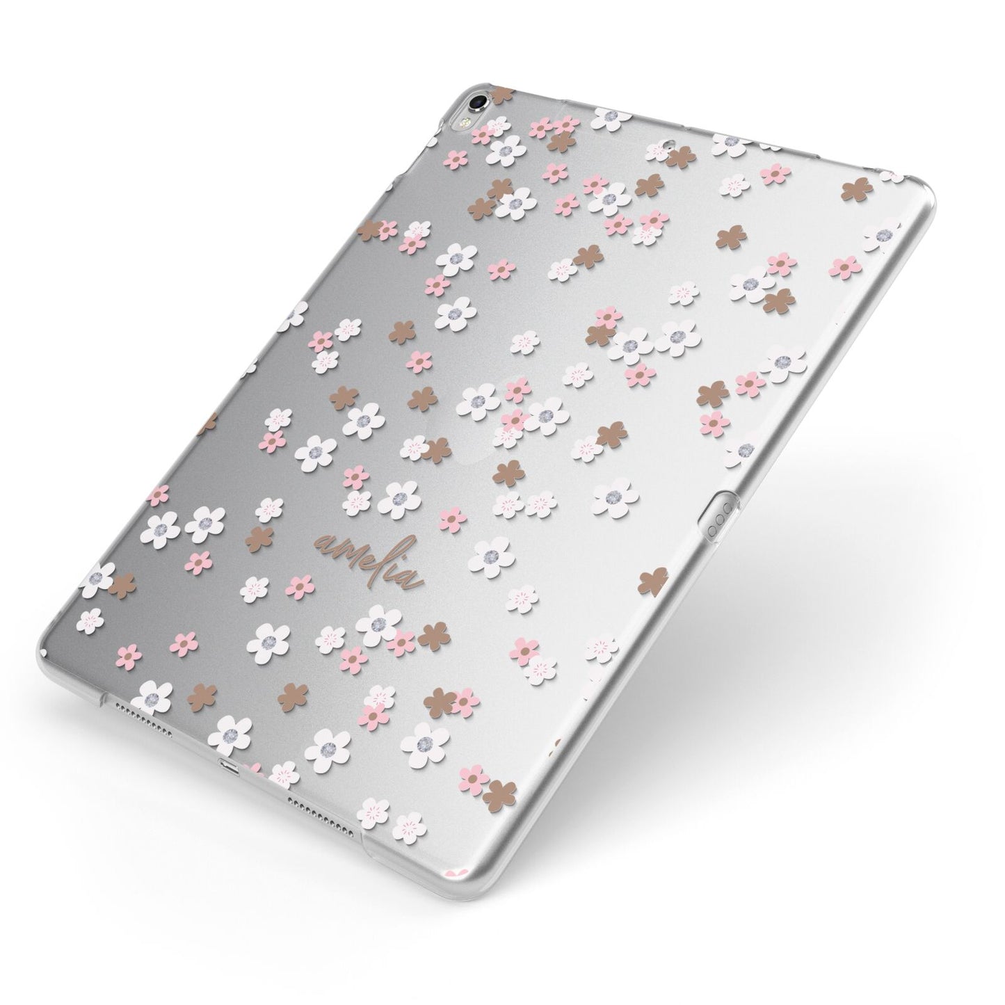 Cherry Blossom with Name Apple iPad Case on Silver iPad Side View