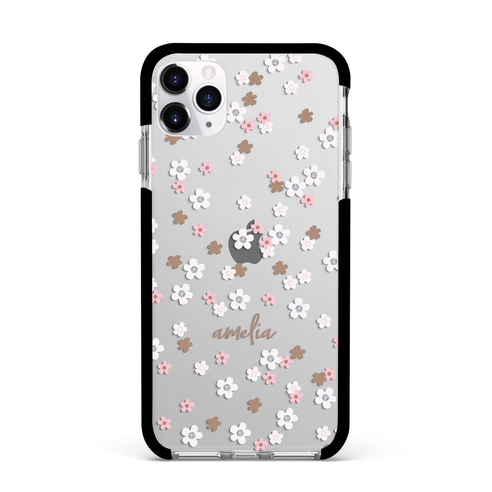 Cherry Blossom with Name Apple iPhone 11 Pro Max in Silver with Black Impact Case