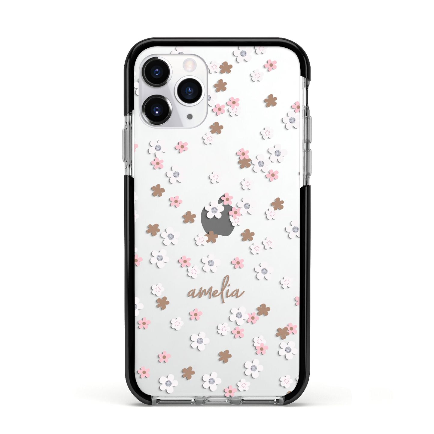 Cherry Blossom with Name Apple iPhone 11 Pro in Silver with Black Impact Case