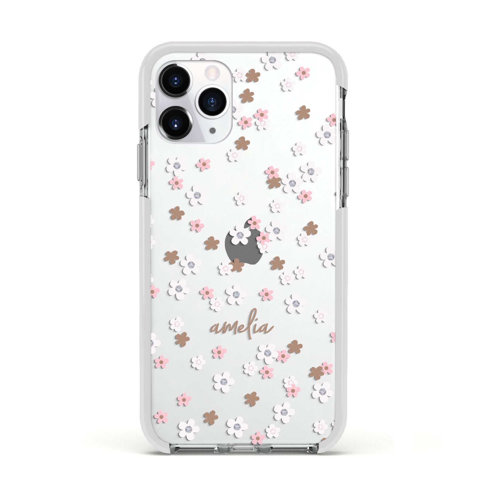 Cherry Blossom with Name Apple iPhone 11 Pro in Silver with White Impact Case