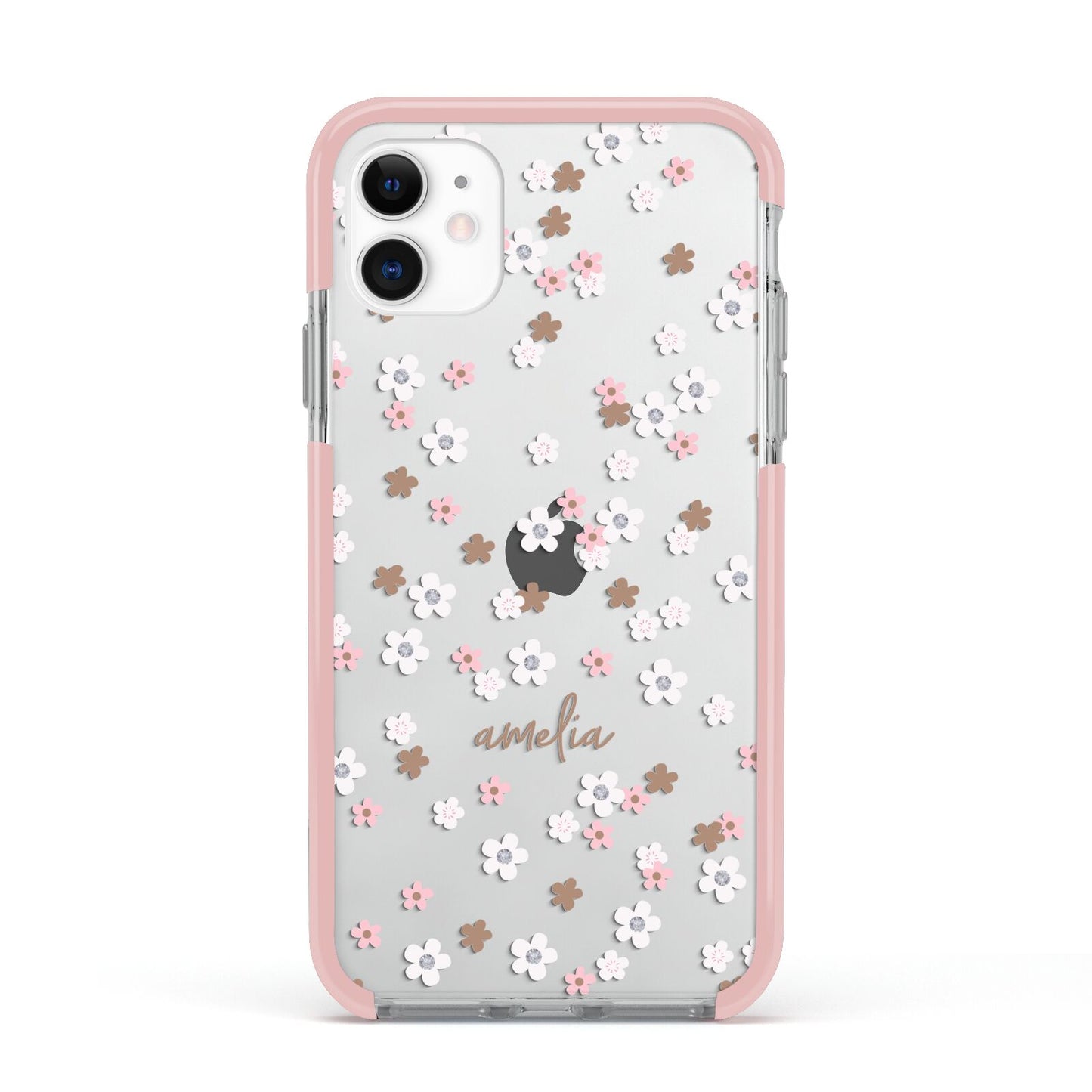 Cherry Blossom with Name Apple iPhone 11 in White with Pink Impact Case