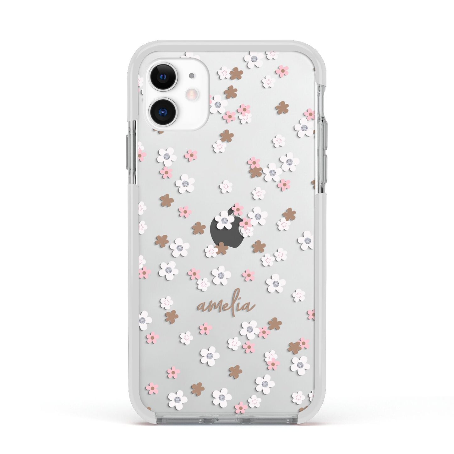 Cherry Blossom with Name Apple iPhone 11 in White with White Impact Case