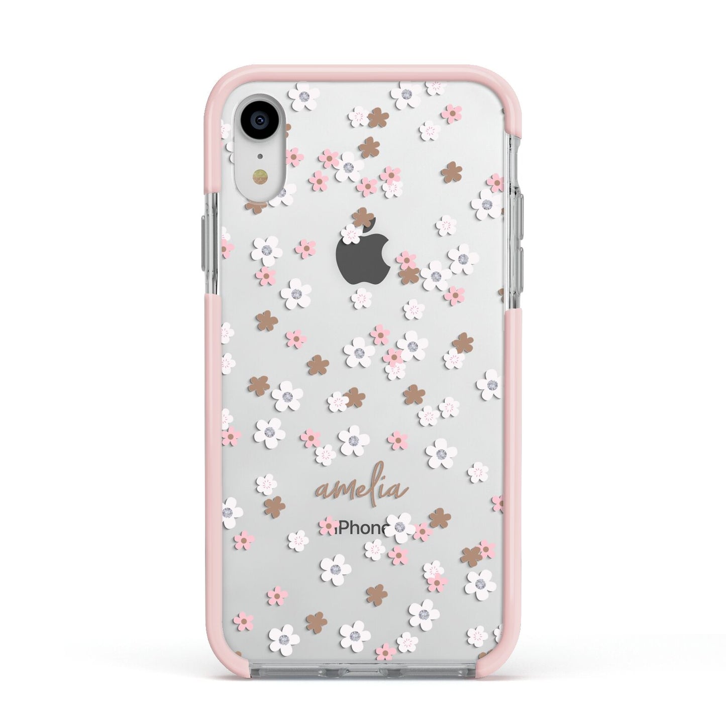 Cherry Blossom with Name Apple iPhone XR Impact Case Pink Edge on Silver Phone